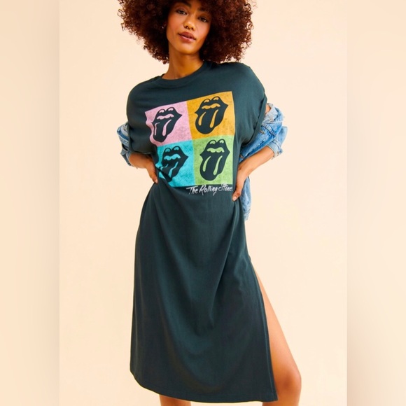 Anthropologie Dresses & Skirts - ANTHROPOLOGIE LetLuv Rolling Stones Trendy Shirt Sticky Finger Midi Tee Dress XL